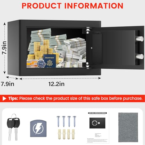 Small Smart Biometric Safe Box for Home, Mini Home Safes with Anti-Theft Dual Alerts, Mute Mode, Digital Security Money Safe for Cash, Jewelry, Business(6.5"D x 7"W x 6.5"H without Shelf) thumbnail 3