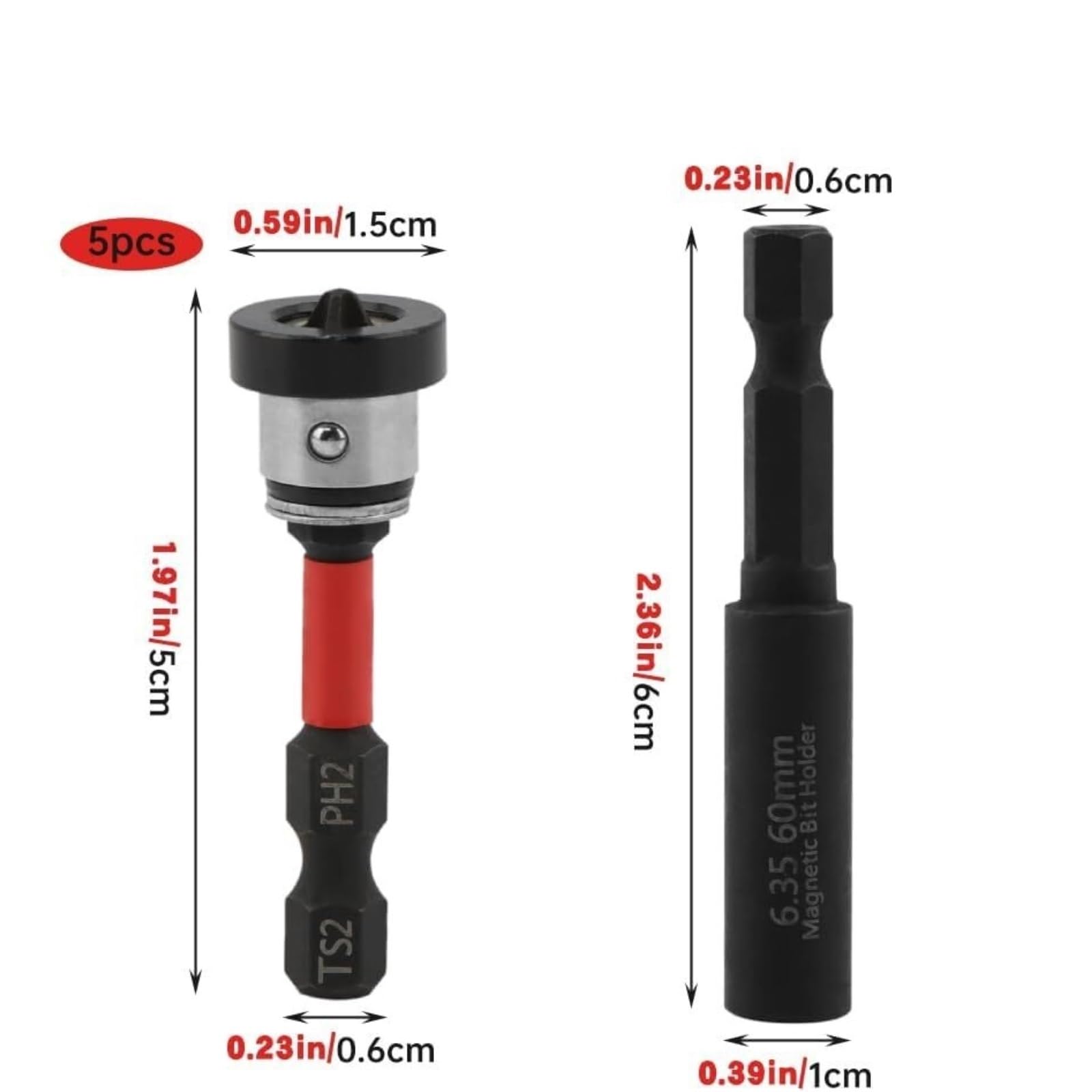 5 szt. Wiertła do płyt kartonowo-gipsowych 1/4" Hex z regulowaną głębokością PH2 Bit pozycjonujący adapterem Zestaw przedłużek(6 Pcs)