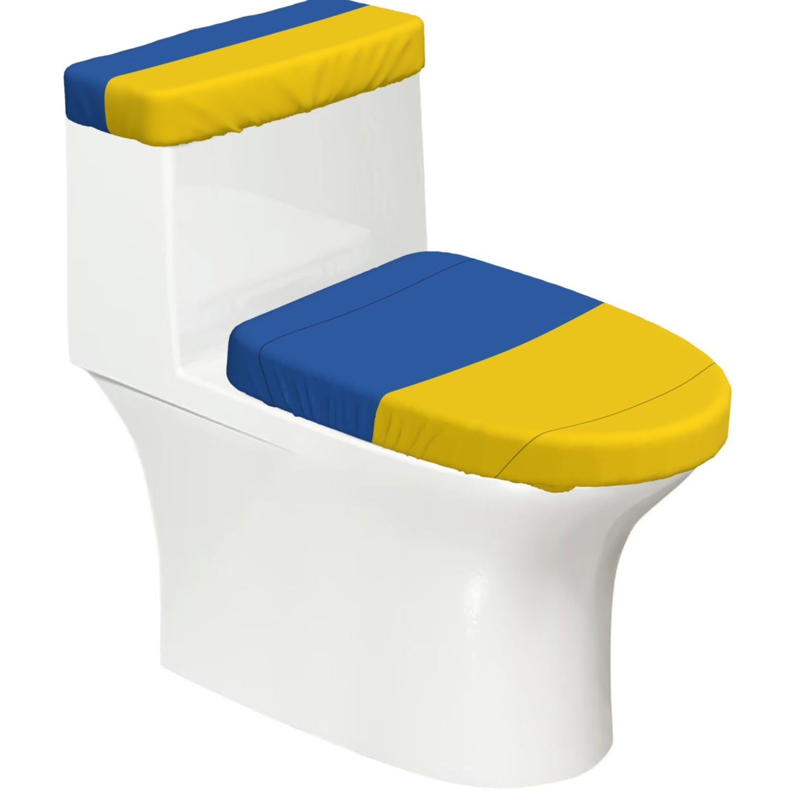 Flag of Ukraine Elastic Toilet Cover Set of 2-Stretchy Lid and Tank Covers for Bathroom, Soft Washable U Shape Toilet Decor