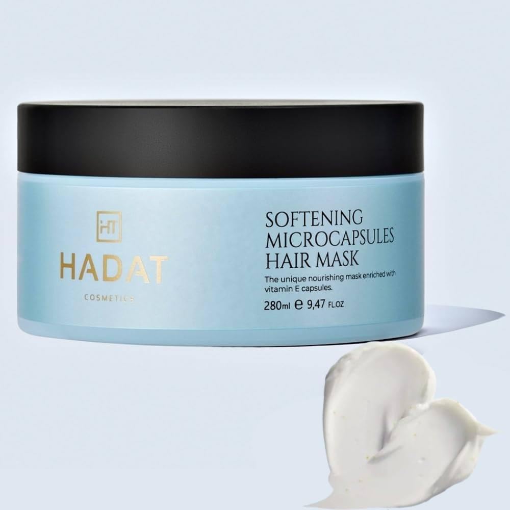 HADAT Cosmetics mascarilla capilar suavizante con microcápsulas de vitamina E y aceite de crambe – protección UV y brillo, tratamiento nutritivo y restaurador para cabello seco y quebradizo