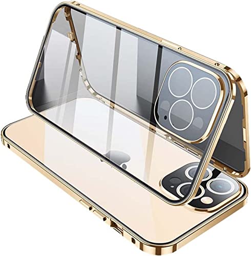 Coque iPhone 14 Pro Max en métal et verre trempé luxe couleur or