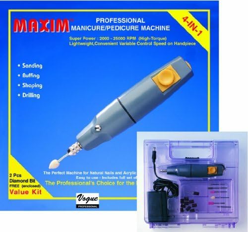 MAXIM PRO Nails Super Complete Salon Manicure Pedicure Electric Nail Drill File Machine Combo Kit w/ 7pcs Acrylic Natural nails Kit Bits Adjustable speed