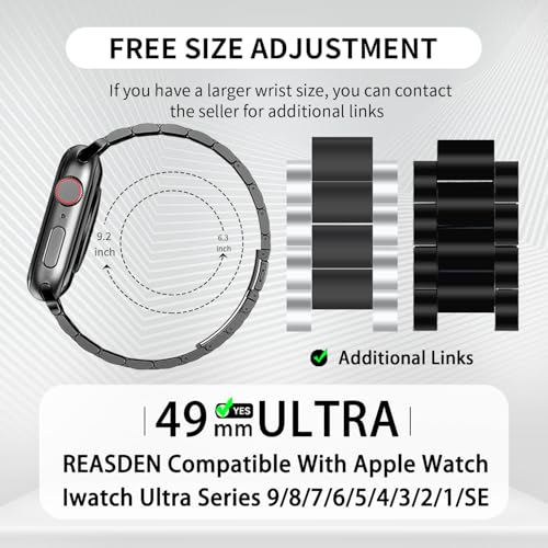 REASDEN Compatible With Apple Watch Band and Case Iwatch Ultra 10 9 8 7 6 5 4 3 2 1 SE 49mm 45mm 46mm 44mm 42mm 41mm 40mm 38mm Series,Men Women Classic Classy Stainless Steel Metal Business