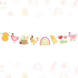 Chicken Themed Garland, Farm Animals Birthday Banner Garland Double-Sided Printing Chick Banner for Kids Boys Girls Farm Theme Baby Shower Decor Chicken Birthday Party Chick Party Supplies