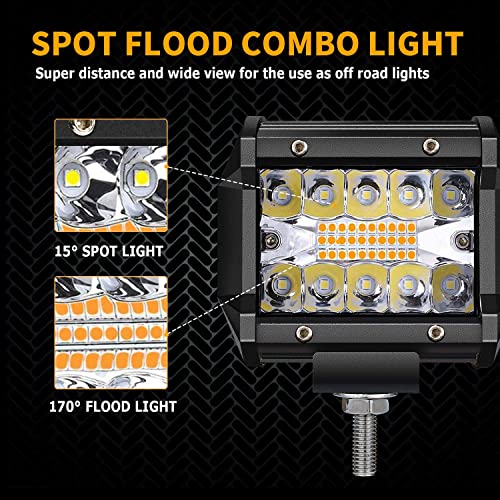 Led Pods Lights,Turbo Sii 4 Inch 60W Amber White 6 Modes Spot Flood Combo Strobe Led Work Lights Off Road Driving Fog Lights For Trucks Atv Utv Jeep Boats,4 Pack #TOP4