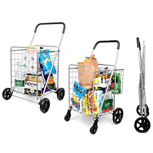 Supenice Deluxe Folding Cart With Double Basket -Deluxe Utility Cart With Oversized Basket cover
