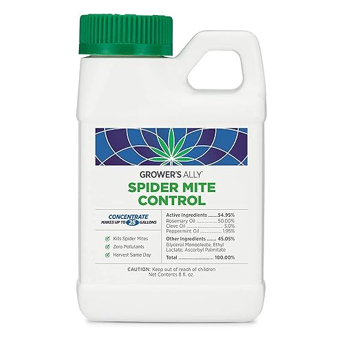 Grower's Ally Control de ácaros araña  Concentrado de 8 onzas, hace 25 galones  Insecticida y acicida para plantas  Listado OMRI