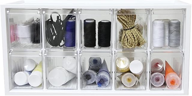 Livinbox A9-510-WT desk organizer 10 transparent drawers (with dividers), building blocks storage, art, craft, office supplies, makeups, hair accessories, small items storage, white