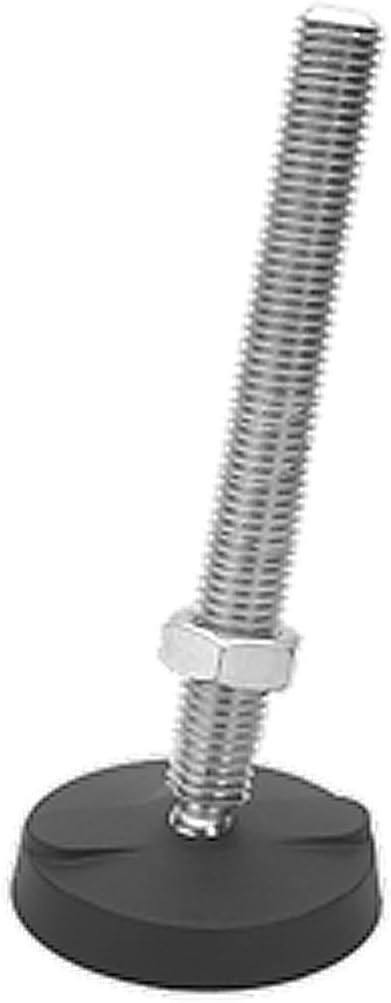 JW Winco 12T5W12 NY-LEV Series WN 9100.1 Stainless Steel Stud Type Leveling Mount Without Lag Bolt Holes, Glass Filled Nylon Plastic Base, 1-8 Thread Size, 5" Stud Length, 7500 Pounds Static Load
