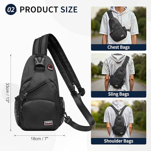 Image of Convertible Sling Bags for Women Men, Lightweight Crossbody Backpack Daypack Fit for 7.9 inch Tablet for Casual Travel Sport Hiking (Black)