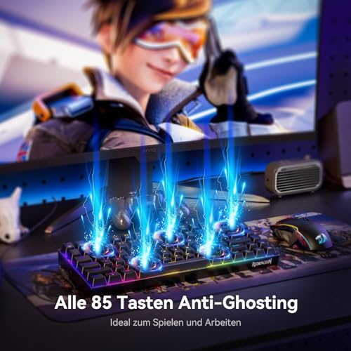 Tastiera meccanica da gioco, RGB 75%, tastiera meccanica con switch lineari a caldo, 85 tasti programmabili QWERTZ Layout tastaur K629 - Tastiera gaming - Immagine 6