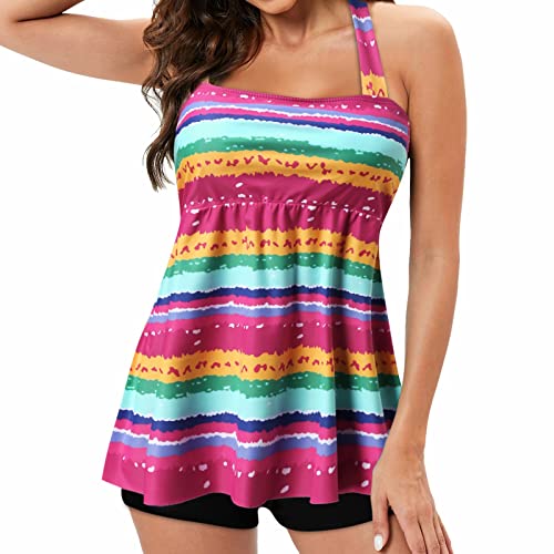 Tankini deux pièces grande taille rose imprimé M | Maillot de bain femme
