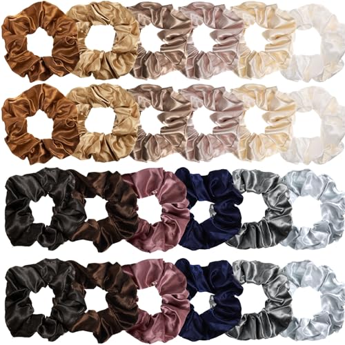 Image of Tatuo 24 Pieces Hair Scrunchies for Girls,Elegant Colors,Satin | Large Soft Elastic Scrunchies for Kids Women, Bulk Pack for Party Favors Gymnastics Dance, Ponytail Ties Gentle Hold