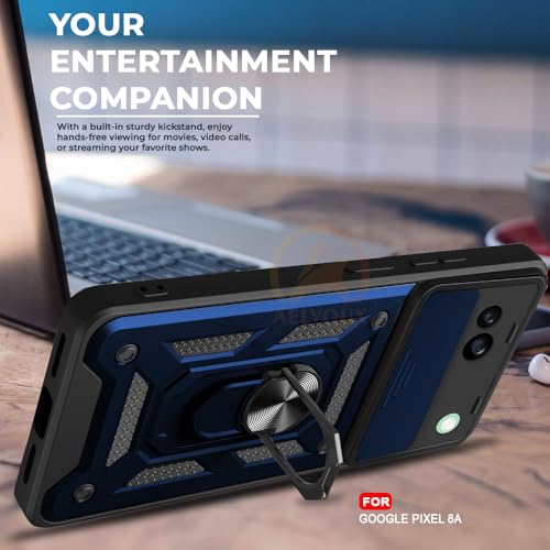 Image of Armor Bumper Back Cover Case for Google Pixel 8A Rotating Camera Cover, Ring Holder & Kickstand | Heavy Duty & 360 Degree Protection Google Pixel 8A Back Cover (Blue)