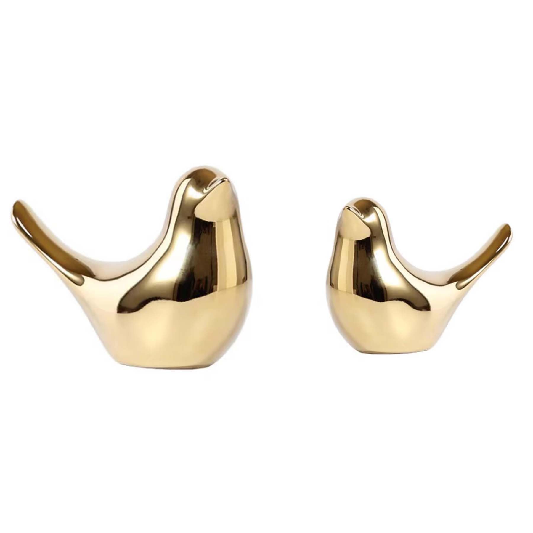 Moaobooh 2 piezas de estatua de pájaro, esculturas modernas de animales de cerámica, escultura para el hogar, decoración para adornos, sala de estar, dormitorio, oficina, escritorio, armarios (dorado)
