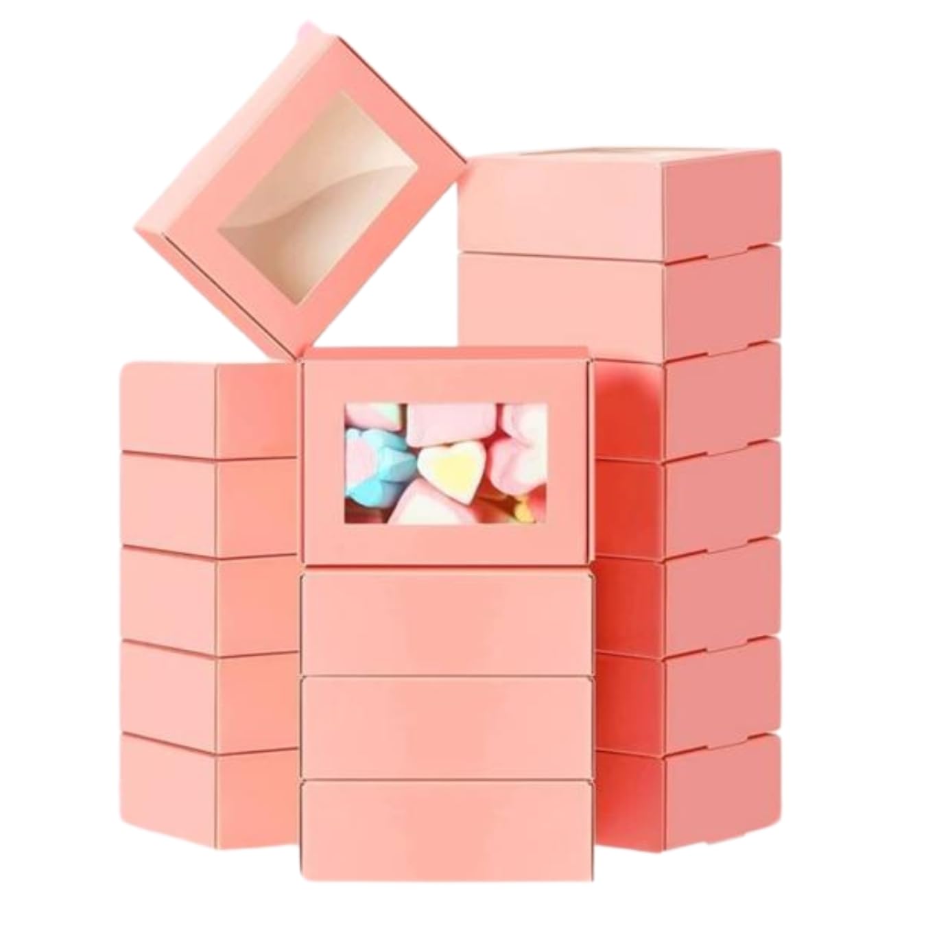 SEIGE Small Gift Boxes with Clear Window, (6.5 × 6.5 × 3) cm Kraft Gift Boxes Bulk, 10 Pack Cardboard Boxes Bulk, Small paper Boxes for Jewelry Packaging (Pink, (6.5x6.5x3) cm)