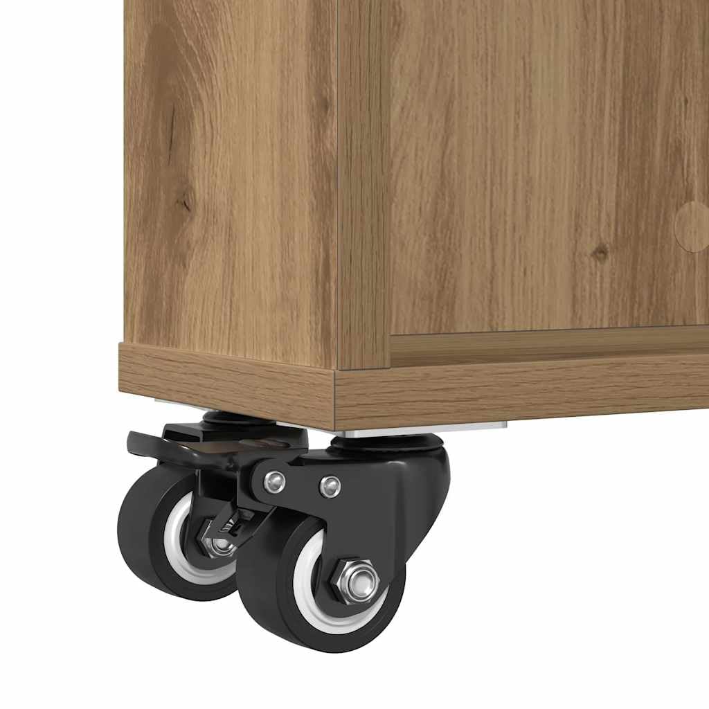 vidaXL Carrito de almacenaje Estrecho Madera Roble artisian 48x13x68cm, Carrito de Almacenamiento Delgado, Carro de Cocina con Ruedas, Carro de Almacenamiento con Ruedas