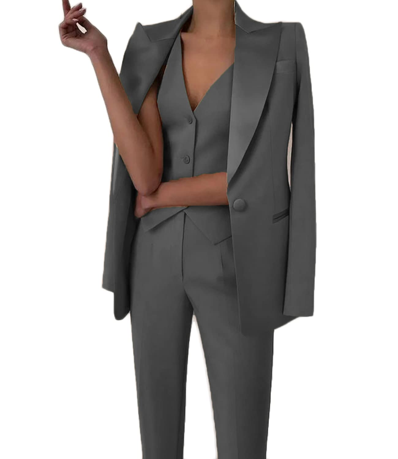 Conjunto de traje de 3 piezas para mujer, con solapa de muesca, ajuste delgado, chaqueta, pantalones, conjuntos de traje para boda, graduación, negocios, oficina, traje de mujer, ropa casual