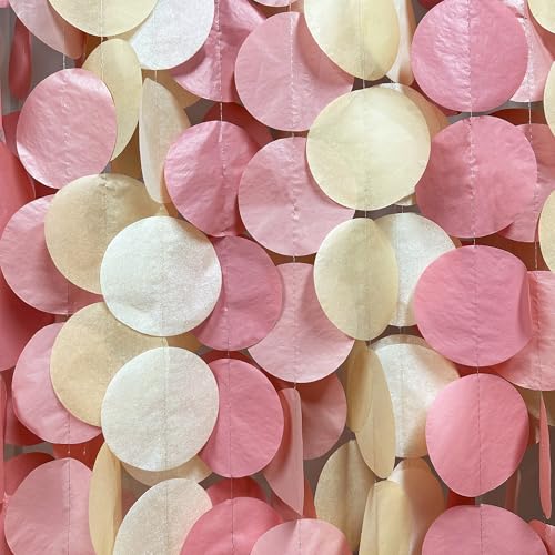 Image of 205 Ft Dusty Rose Pink Party Decorations Dusty Pink Khaki Beige Circle Dot Backdrop Garland Tissue Paper Polka Dots Hanging Streamer for Birthday Wedding Bridal Shower Engagement Party Supplies