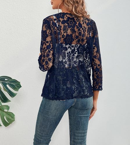 Image of Bolero Shrugs for Women Dresses Black White Lace Summer Beach Lightweight Sheer Long Sleeve Wedding Cardigan Dressy