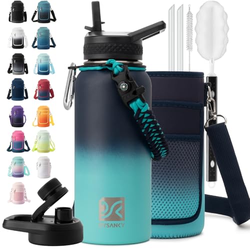 Insulated Water Bottle | Thickened Stainless Steel Vacuum Metal | Portable Sports Water Jug for Gym and Hiking with Straw, Carrier Bag, Handle Strap | BPA-Free 32 oz