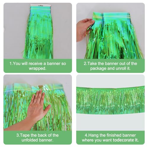 Image of BEISHIDA 3 Packs Metallic Foil Fringe Garland Shining Green Wall Hanging Tinsel Fringe Banners for Car Floats Bridal Shower Wedding Birthday Easter Graduation Holiday Party Decoration(30 Feet)