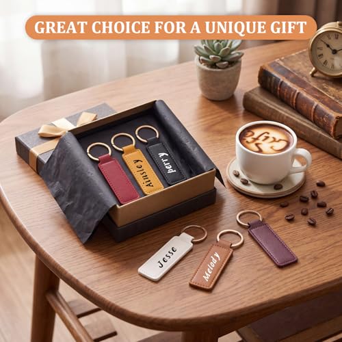 Image of Leather Key Fob Kit with Metal Rings, PU Leather Keychains Blank for Laser Engraving, DIY Craft Tools