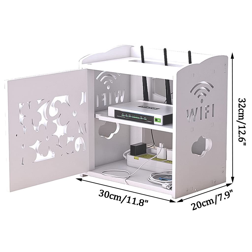 Étagère Flottante pour Maison connectée avec Porte pour routeur, Modem, câbles, Prises et Fils - Support de Rangement Multifonction