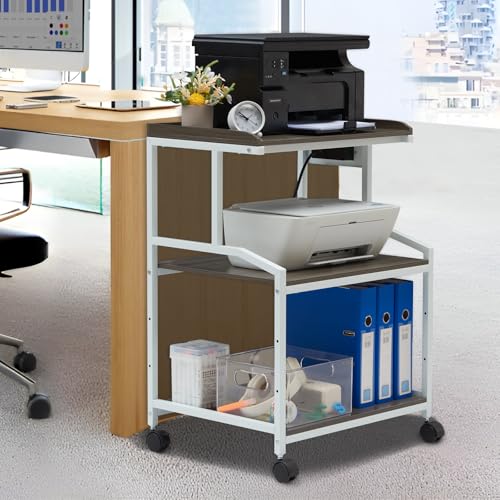 Image of Lauren&Harold 34'' Printer Stand with Power Outlets & USB Ports Grey /White