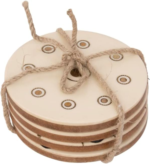 Bloomingville Set of 4 Round Wood & Resin Coasters with Brass Insert, 3.75 Inch