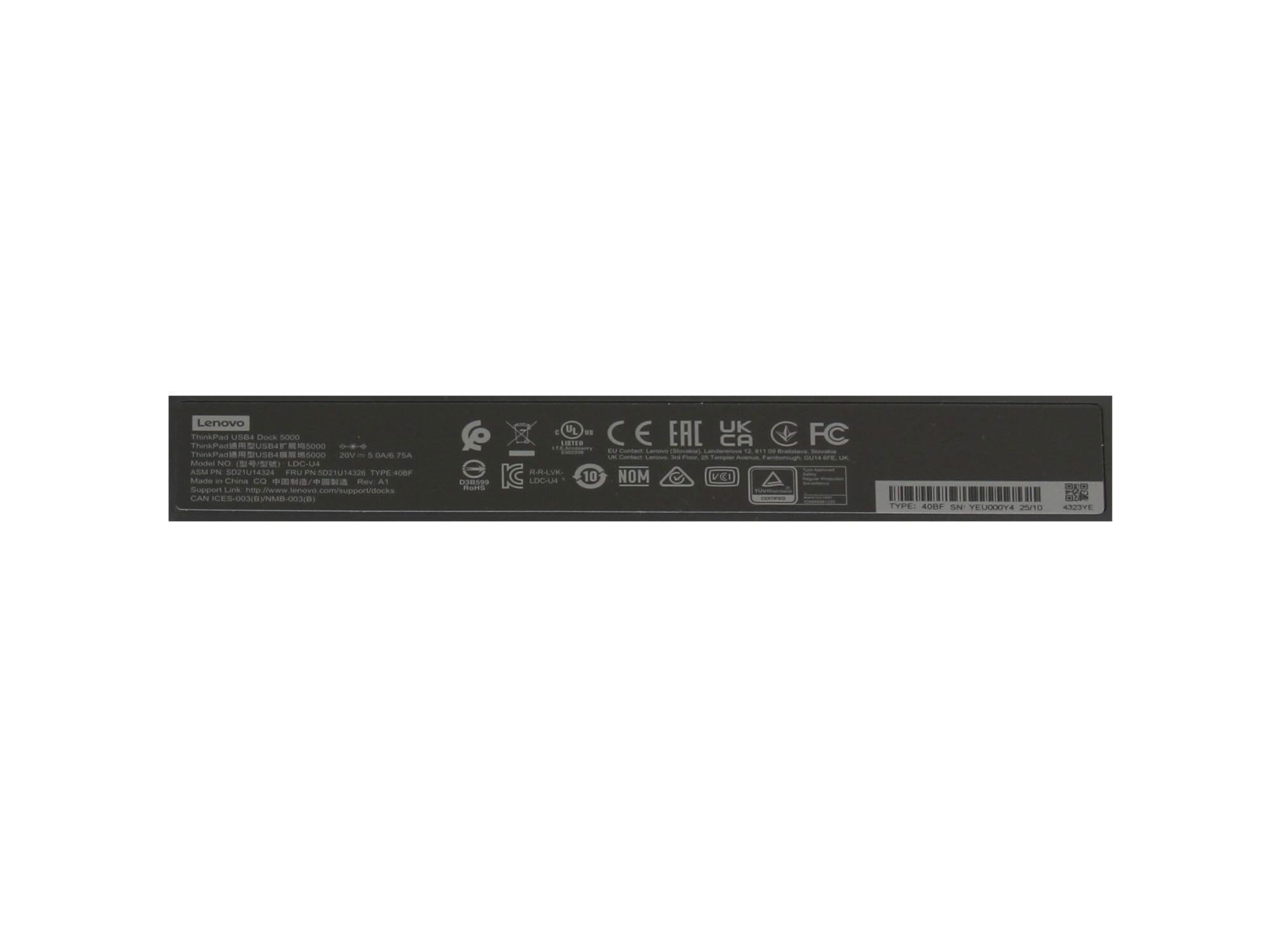 40BF0100EU Lenovo ThinkPad USB4 Dock 5000 USB-C 4 réplicateur de Port