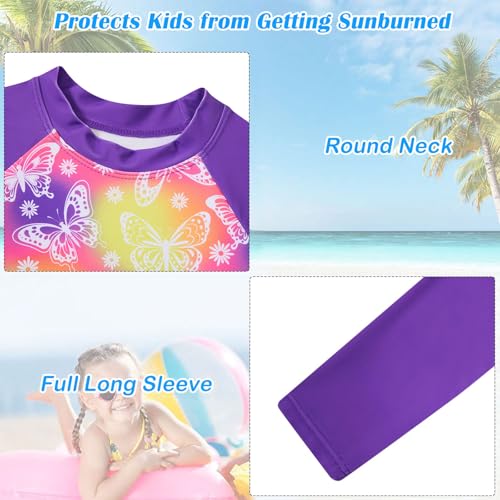 Image of TUONROAD Girls 2 Pieces Rash Guard Swimsuit Long Sleeve Tankini for 4-10 Years