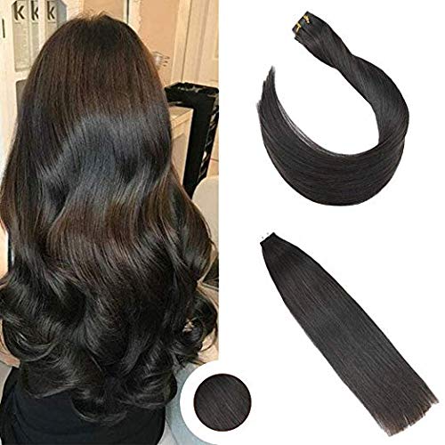 22 inches Tape in Real Hair Extensions Remy Skin Weft 50 Gram Per Pack Off Black Seamless Skin Straight Glue in Human Hair Extensions