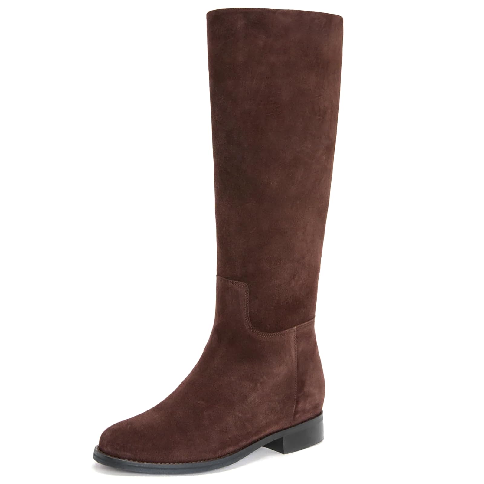 Knee High Boots for Women Flat Round Toe Side Zipper Chunky Low Heels Tall Long Riding Boots for