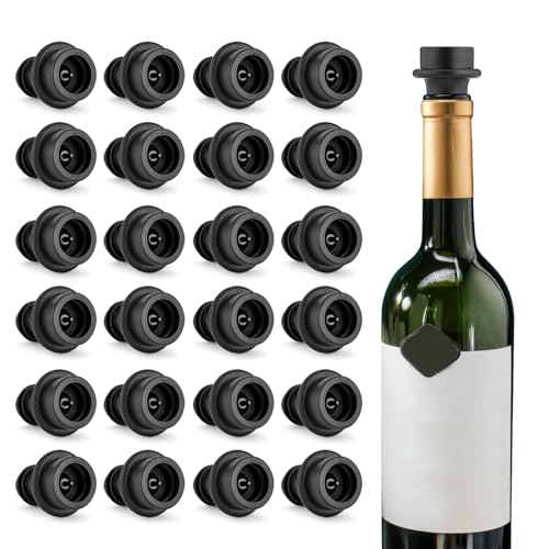 Image of WOTOR Wine Stoppers Vacuum, Silicone Wine Saver & Preserver, 24 Pcs (Black)