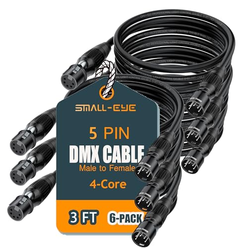 SMALL-EYE 5 Pin DMX Cables 3 ft 6-Pack, 4-Core Male to Female