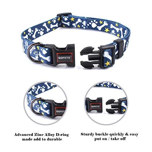 Qqpets Adjustable Soft Dog Collar: Print Flower Pink Multicolor Cute Patterns For Xs Small Medium Large Pet Girl Boy Puppy Walking Running Training (S, Bone) #TOP1