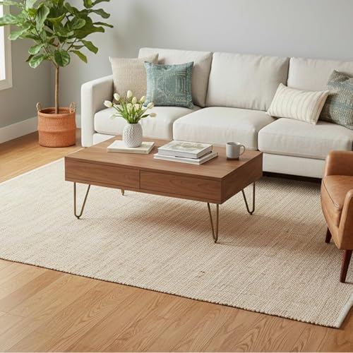 FURNISHFUL FINESSE Jute Area Rug Braided Hand Woven Boho Cotton Rag Rug Reversible Natural Home Decor Farmhouse Carpet Sisal Rug for Kitchen Living Room and Bedroom - 5' x 8' Ft by FURNISHFUL FINESSE - Used condition - Image 4