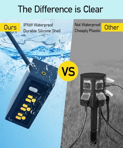 Image of Outdoor Power Strip Weatherproof, ZZJ IP69 Grade Waterproof Surge Protector, 15 FT Outdoor Extension Cord with Stake, 6 AC Outlets,14 AWG Heavy Duty Cord for Outdoor Patio Garden-Black