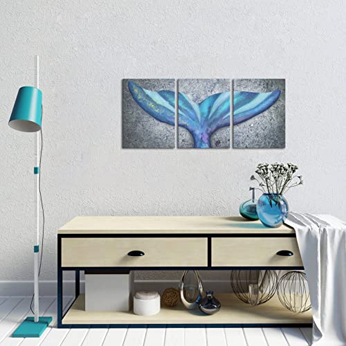 Homeoart Mermaid Picture Bathroom Decor Blue Ocean Fish Whale Tail Painting Art Print Framed Artwork 12"X16"X3 Pieces #TOP1