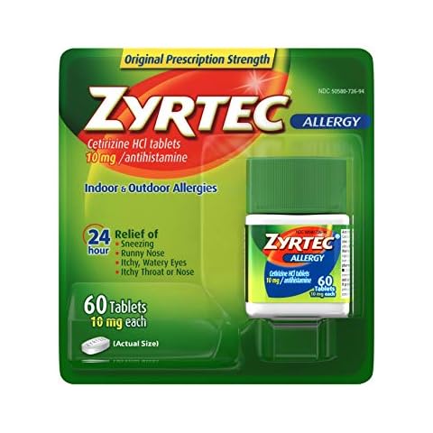 Pharmapacks Zyrtec 24 Hour Allergy Relief Tablets, Antihistamine Indoor & Outdoor Medicine with 10 mg Cetirizine HCl, 60 ct (Pack of 5) Cover