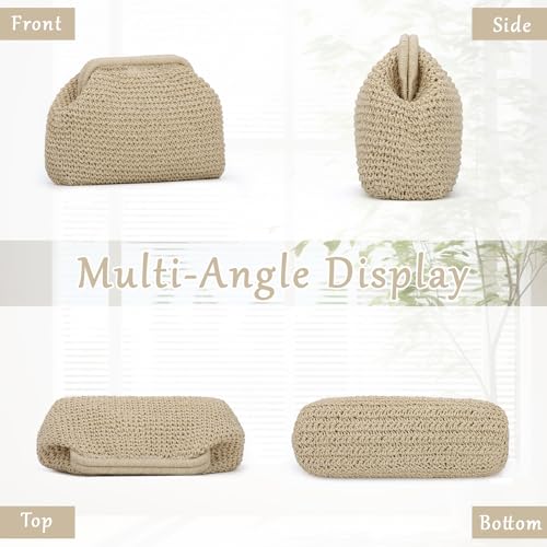 Image of Fecialy Straw Clutch Purses for Women Woven Dumpling Handbag Summer Beach Clutch Wicker Raffia Crossbody Purses