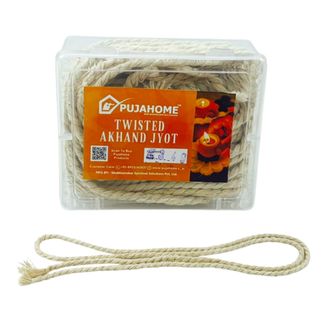 Twisted Akhand Jyot Batti - Cotton Wicks for Diya Mandir Pooja Oil Lamp | White (Pack of 12)
