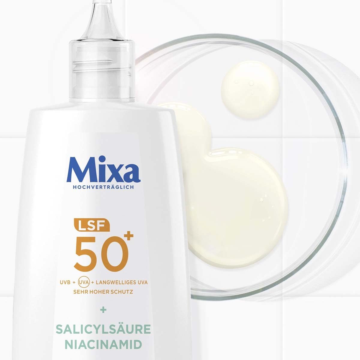 Mixa Krem UV LSF50+ do codziennego użytku, ochrona przed zanieczyszczeniami, wysoka ochrona przed promieniowaniem UV, zmniejsza zanieczyszczenia nawet o 66%, 40 ml