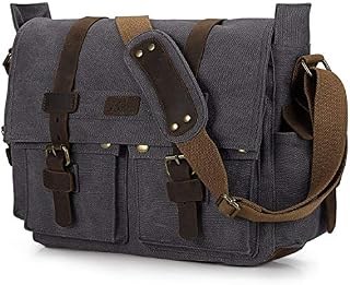 S-ZONE Vintage Canvas Leather Trim DSLR SLR Digital Camera Exchangeable Shoulder Large Messenger Bag Bookbag Removal Cotton Lining Laptop Bag