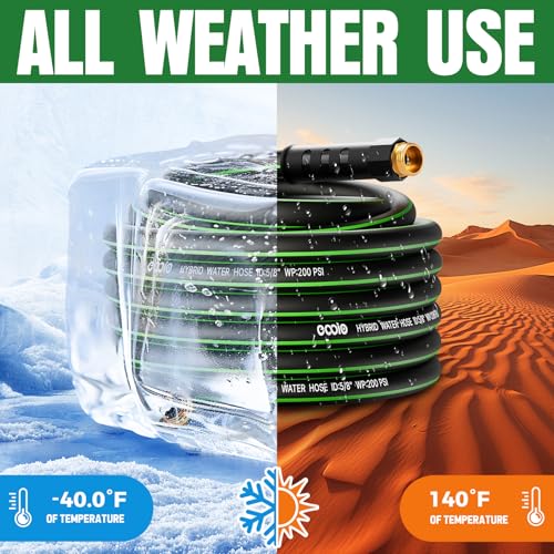Image of Heavy Duty Garden Hose 50ft, NON-EXPANDABLE Flexible Water Hose, Kink Resistant Lightweight Hybrid Hose, Leakproof Hose Male to Female Fittings