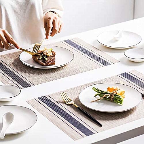 Image of Anugrah Dining Mats Table Mats PVC Placemats Heat-Resistant Placemat for Dining Tea Table Woven Vinyl Stain Resistant Table Mats Easy to Clean - 45x30 cm (Purple, 2)