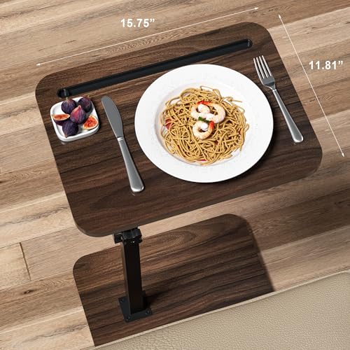 Image of 360 Swivel Sofa Side Table for Couch - Set of 2 - Adjustable Height Laptop Table for Work, TV Trays Table for Snacks Reading fits Bed Chair with Phone & Tablet Slot