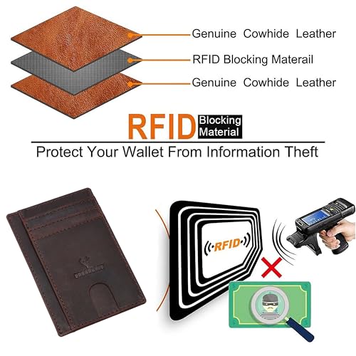 URBAN CREW Slim Leather Wallet for Men – RFID Blocking Minimalist Front Pocket Card Holder with Money Slot – Vintage Look (Dark Brown)4