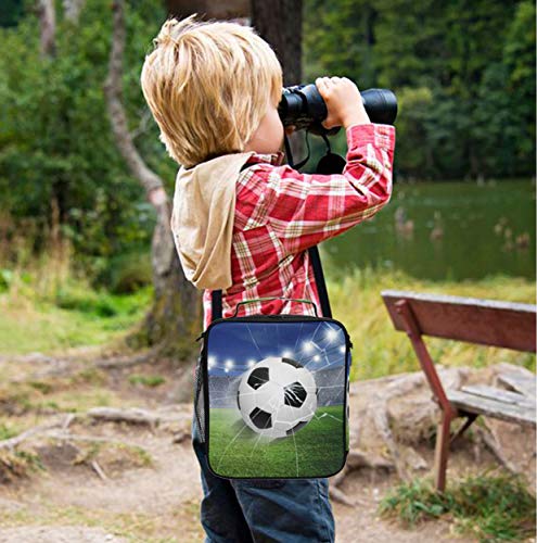 Zoeo Boys Soccer Lunch Box 3D Football World Cup Insulated Lunch Bag Prep Kids Cooler Blue Tote Freezable Shoulder Strap Waterproof Picnic Meal For School Office #TOP1